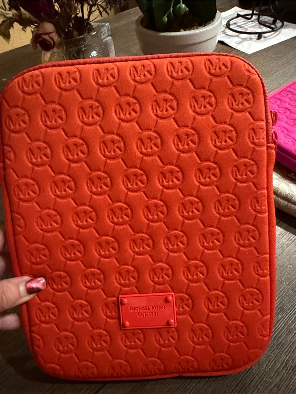 Michael Kors Embossed MK Orange Tablet Sleeve
